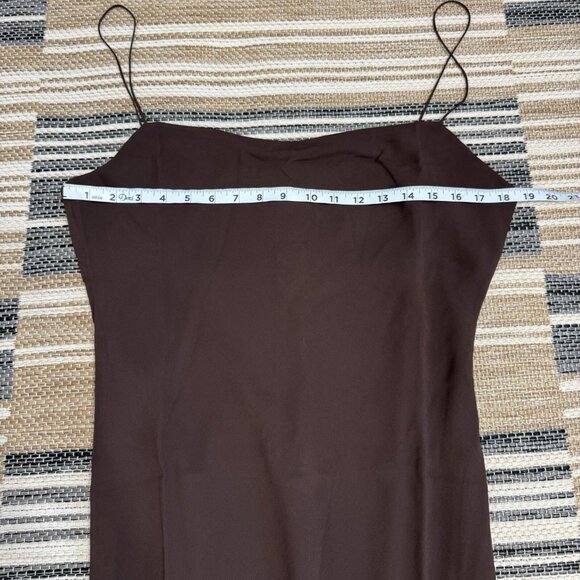 Reformation Suki Slip Midi Dress Pleated Ruffle Hem Sleeveless Brown Lined US 12 - Picture 9 of 11